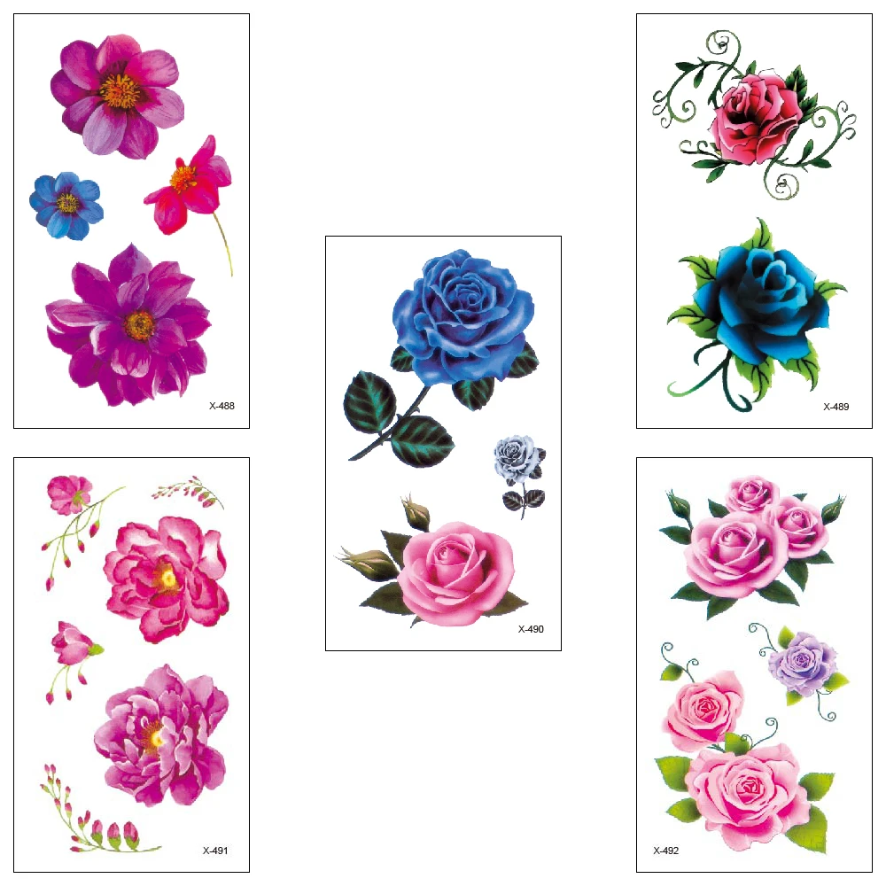 

Wholesale 100 Pcs/Lot Fake Temporary Tattoos Water Transfer Sticker for Beauty Sexy Cool Body Art Flower Rose Dragon Whale Cat