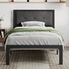 Twin Size Platform Bed Frame with Upholstered Headboard, Metal Slats Support, Button Tufted Square Stitched Headboard 1