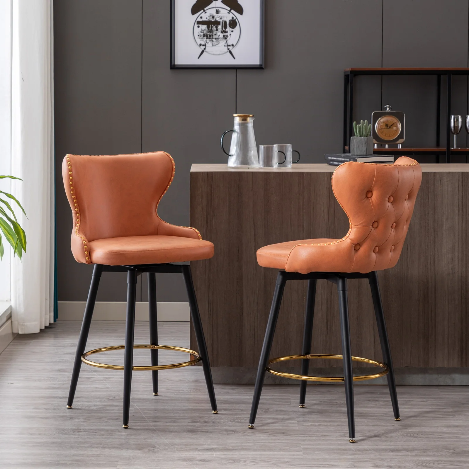 Stool Chair for Kitchen Set of 2 Swivel Bar Home Furniture Foam Dining Room Furniture Modern Matel Leg