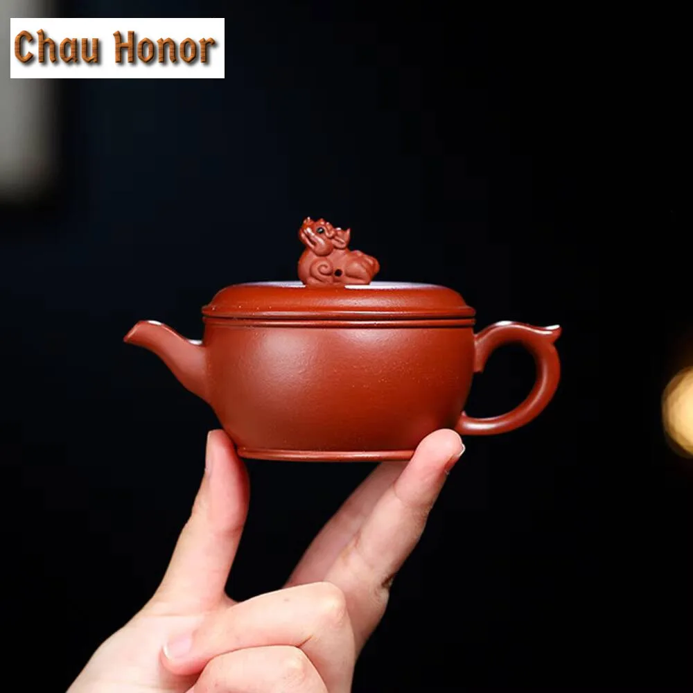 90ml Boutique Yixing Purple Clay Teapot Handmade Beast Lion Hanwa Pot Chinese Zisha Tea Sets Accessories Household Drinkware