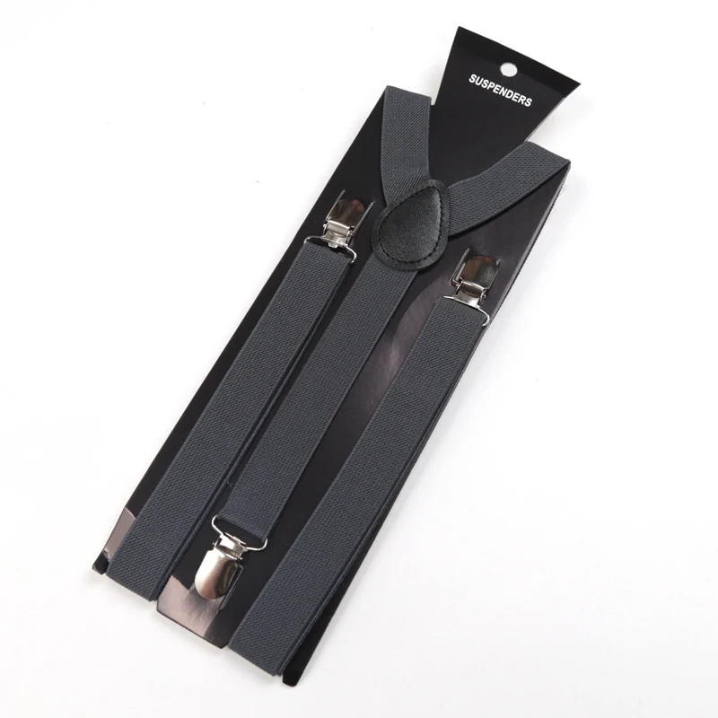 Elegant Solid Color Elastic Leather Suspenders - Adjustable Straps for Weddings and Formal Attire