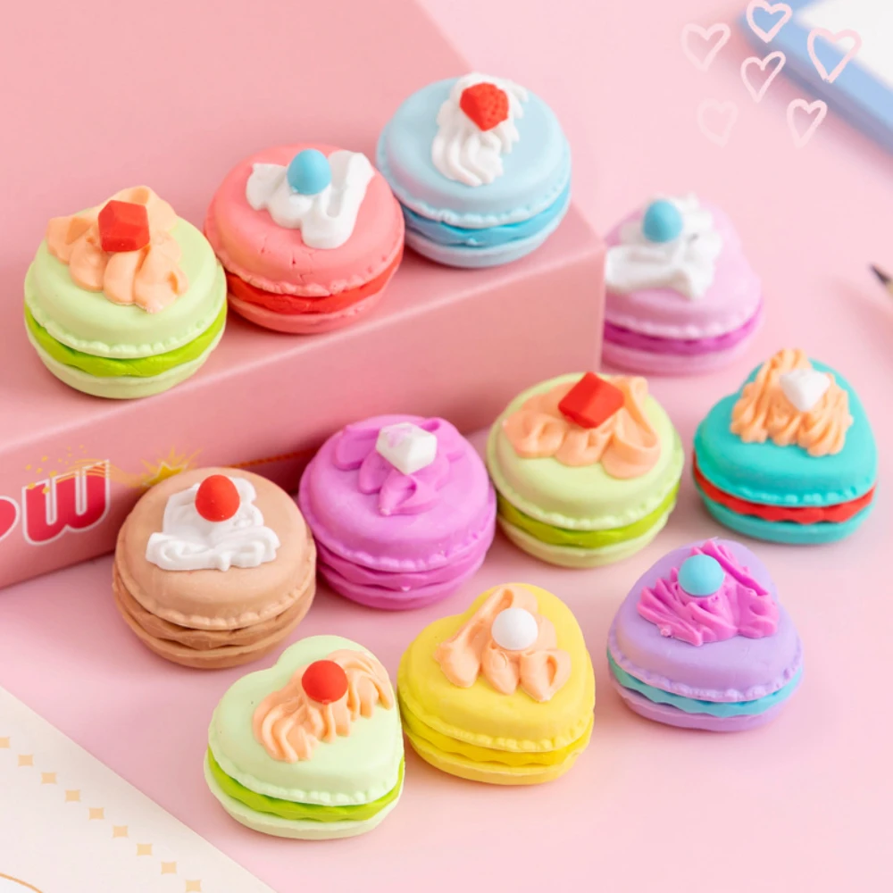 2 세트 크리 에이 티브 마카롱 디저트 고무 지우개 카와이 지우개 학교 용품 편지지 어린이 학생 멋진 상품