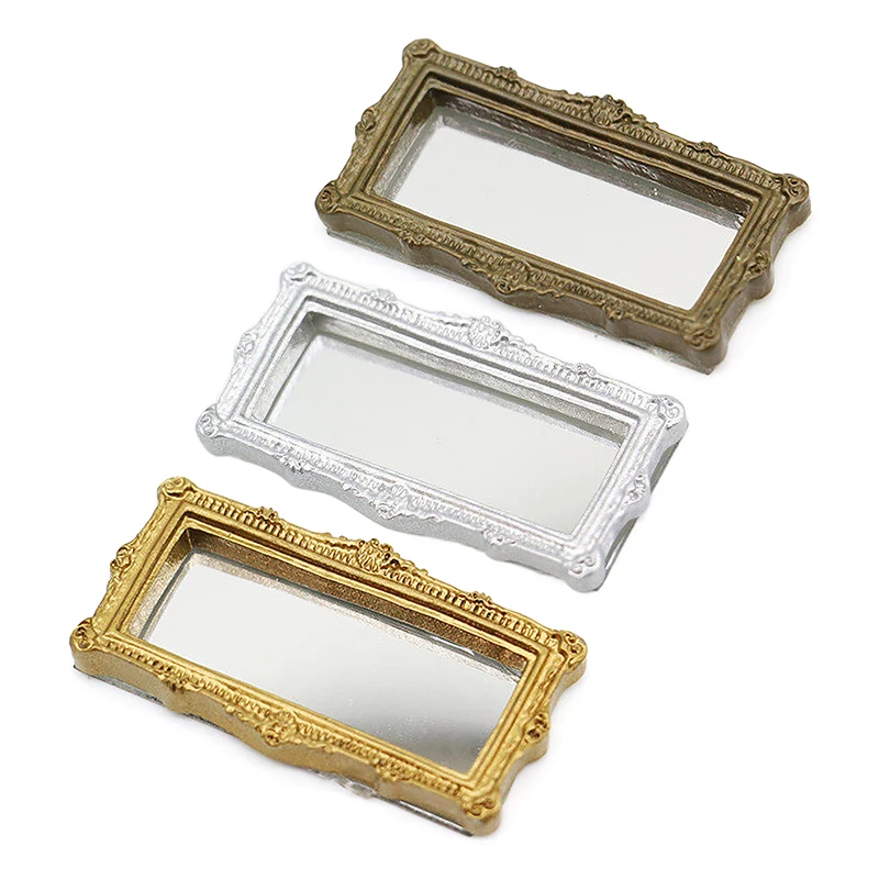 

1:12 Mini Mirrors Dollhouse Plastic Vintage Miniature Square Carved Mirror Dollhouse Furniture Ornament Accessories