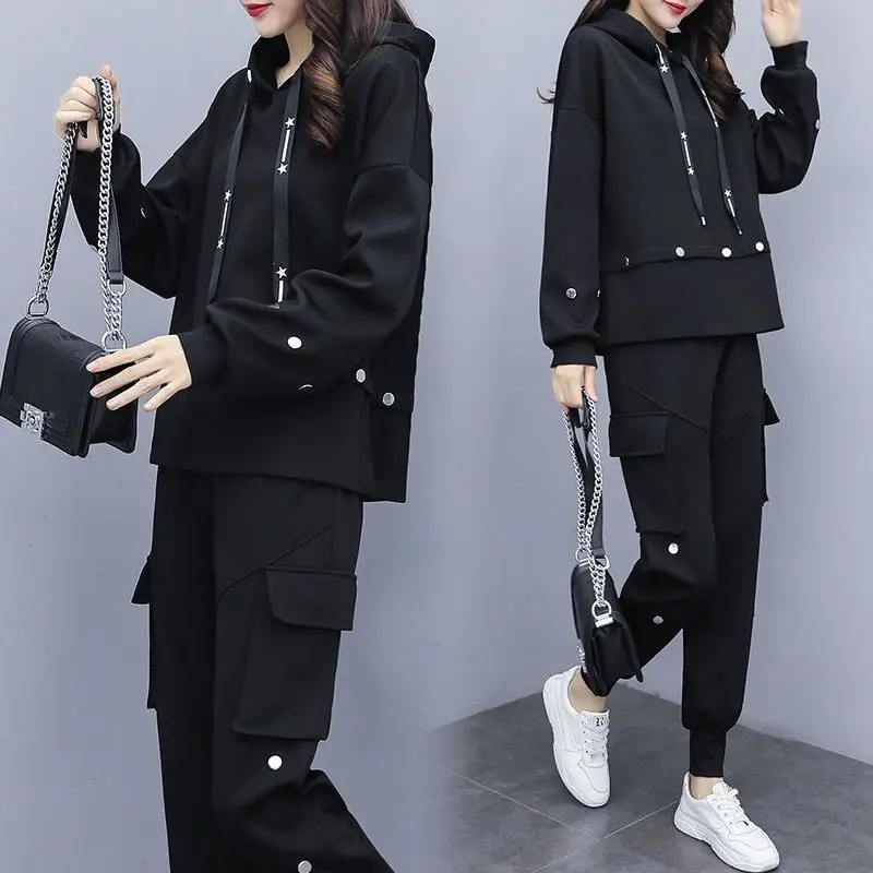 

Large Size Women's Two-piece Western Style Spring and Autumn Thin Fashion Suit Sports Pants Two-piece Women's Tide