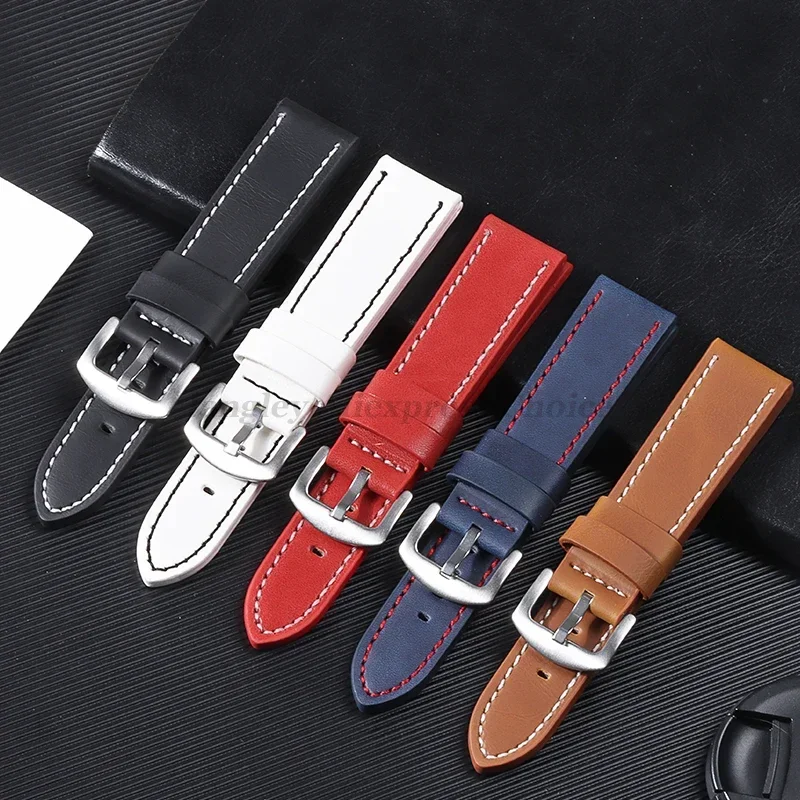 Vintage Leather Watch Band Strap with Stainless Steel Buckle - Unisex Sports Accessory