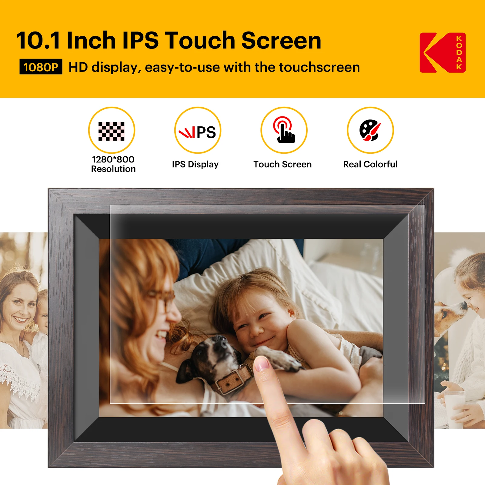 【1 Year Warranty】 Kodak 10 Inch Digital Picture Frame, 800*1280 HD Touch Screen with 16G Memory,Full Function Electronic Album
