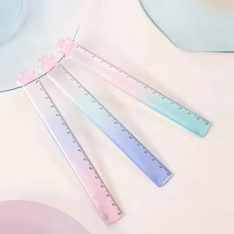 1pc 그라디언트 컬러 플라스틱 고양이 발자국 자 측정 문구 창의적인 그림 자 휴대용 학생 문구 자
