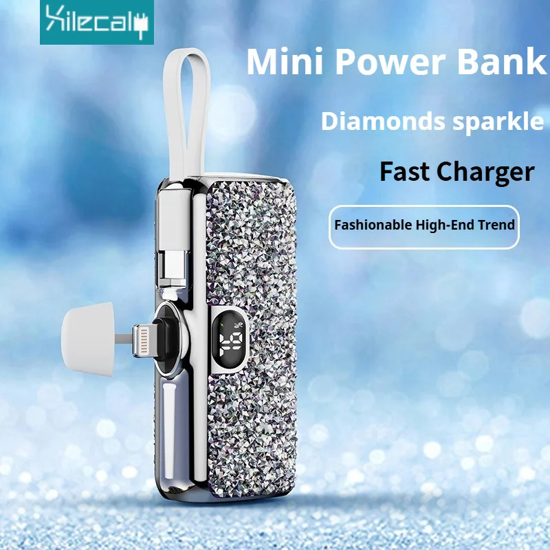 Mini Portable Power Bank Capsule Power Supply Diamond Digital Display Emergency External Battery Fast Charger For Type-c iPhone 2