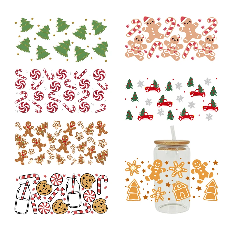 DTF Transfer Sticker 3D UV DTF Transfers Stickers 16oz Cup Wraps Merry Christmas Printed DIY Glass Ceramic Metal Leather Etc D1278