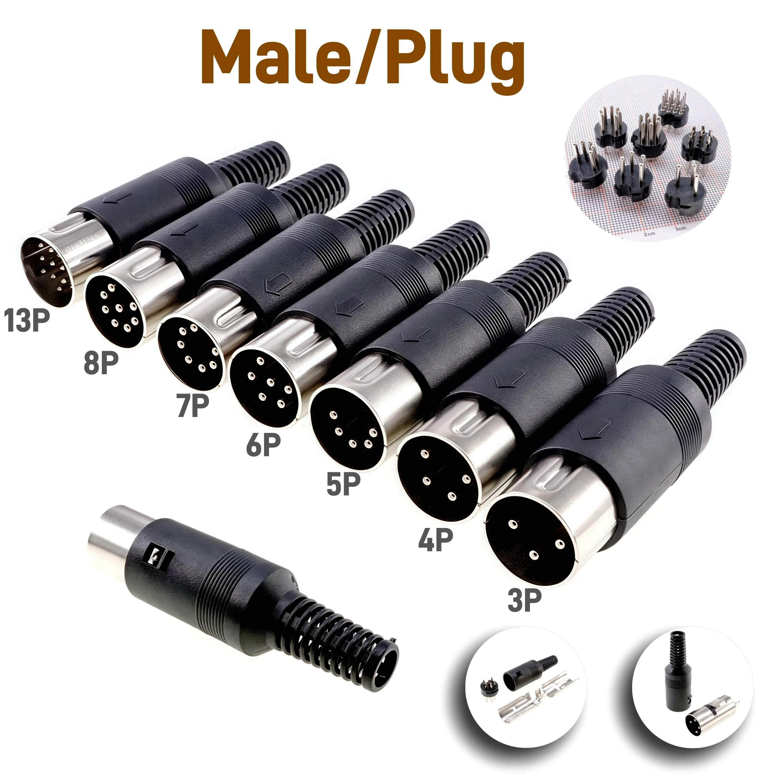 2個 3 4 5 6 7 8 13ピン DINオスプラグヘッダー メスはんだ DIY垂直丸