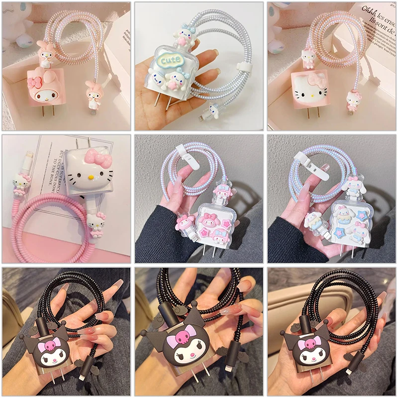 

Sanrios милый чехол для телефона Kuromi Hellokitty для Apple Iphone 20 Вт органайзер для кабеля передачи данных намотка для телефона защитный чехол