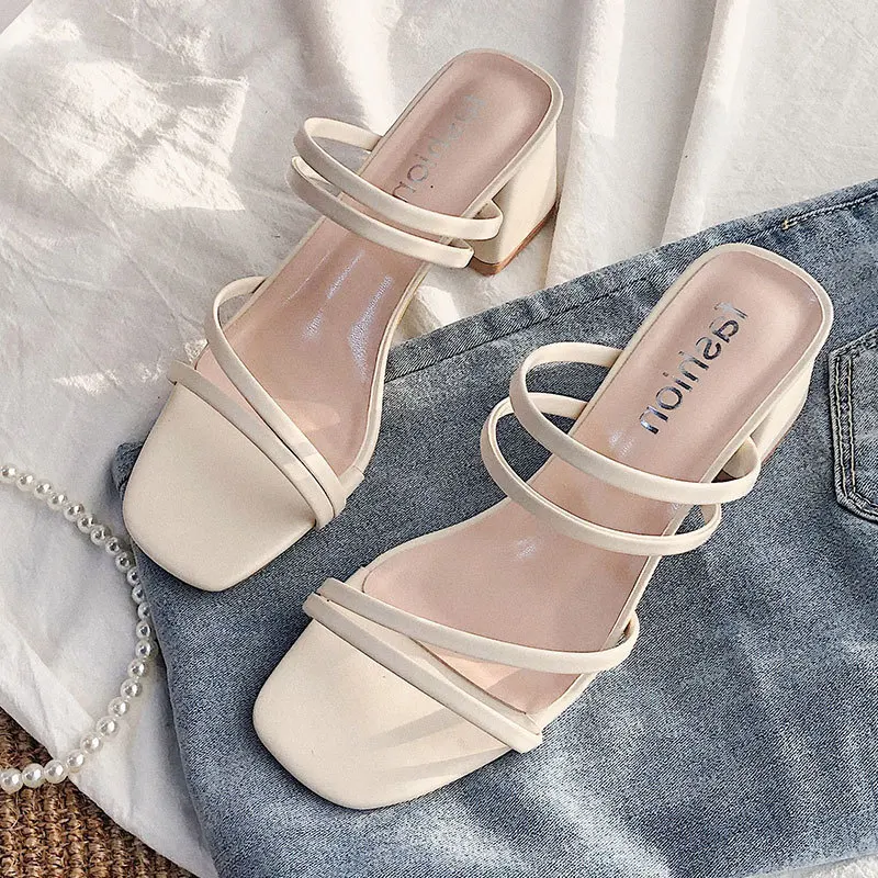 2023 New Fashion Summer Female Sandals Sexy Ladies High Heels Square Open Toe Shoes Women Sandals for Women Size 35-42