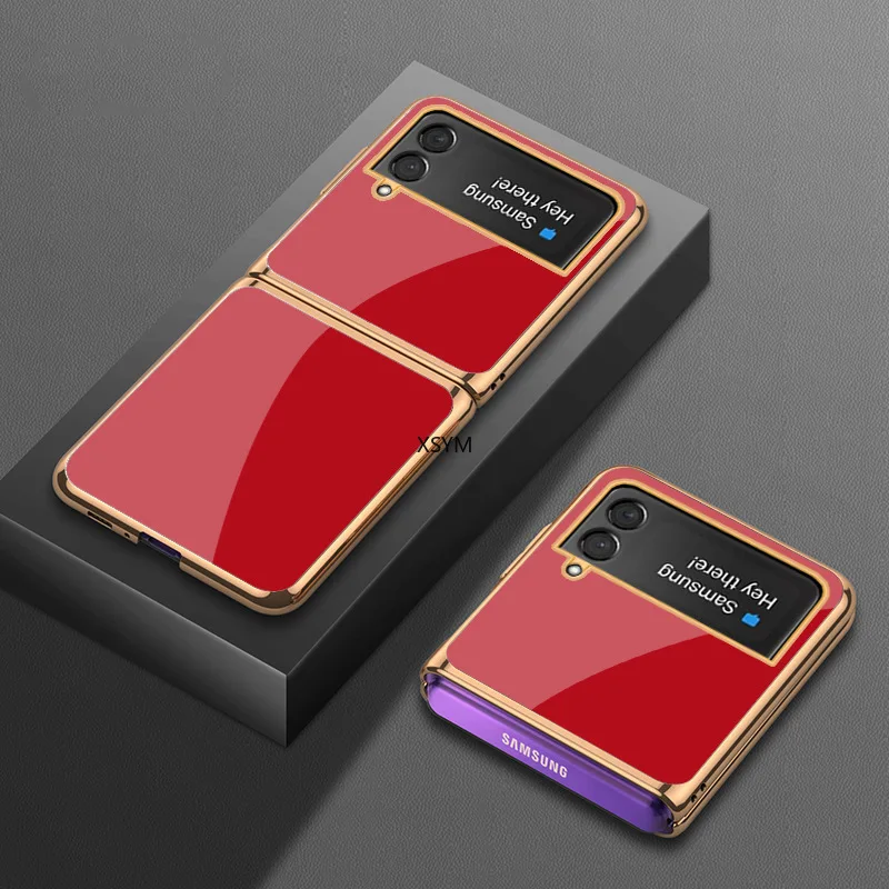 samsung flip phone cute Flip3 Luxury Galvanized Tempered Glass Case for Samsung Galaxy Z Flip3 Stylish Gradient Color Shockproof Hard Case Z Flip3 Case samsung silicone cover Cases For Samsung