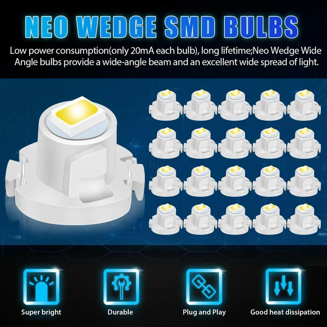 T4.2 10mm Neo Wedge LED Bulb Cluster Instrument Dash Climate Base Lamp 7  Colors