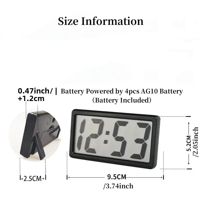 1pc Mini Battery Powered Digital Desk Clock Time Date 12-hour Display Table Clock Wall-mounted LCD With 4Pcs AG10 Battery