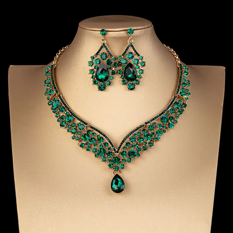 Luxury Crystal AB Color Choker Necklace Earrings Set Rhinestone Bridal Jewelry Sets For Bride Wedding Party Costume Bijoux Femme bridal jewelry sets