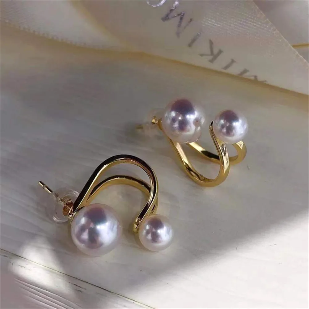 

DIY Pearl Earnail Accessories S925 Sterling Silver Jewelry Fashion Earrings Women's Empty Fit 9-11mm Beads