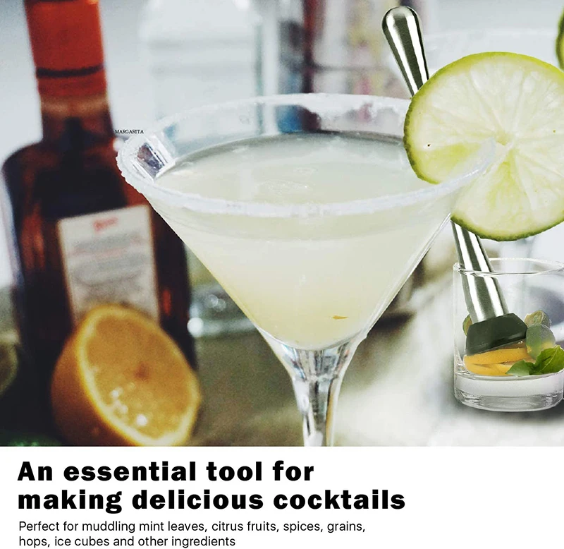 Bar Tools Cocktail Muddler Professional Stainless Steel Ice Pestle Grooved Spiky Nylon Head Muddle Mix Homemade Drinks Mojito