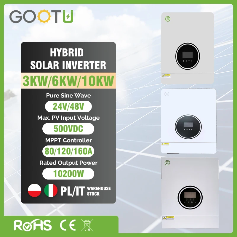 Goodu Hybrid Solar Inverter 24V/48V 3Kw/6Kw/10Kw Inverter A Onda Sinusoidale Pura 220Vac Converti Oltre 94% 80A Mppt Inversor Pannello Solare