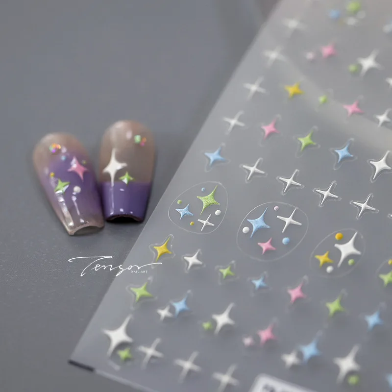 5D Realistic Relief Colorful Starlights Little Star Cluster Adhesive Nail Art Stickers Decals Manicure Ornaments Accessories 2