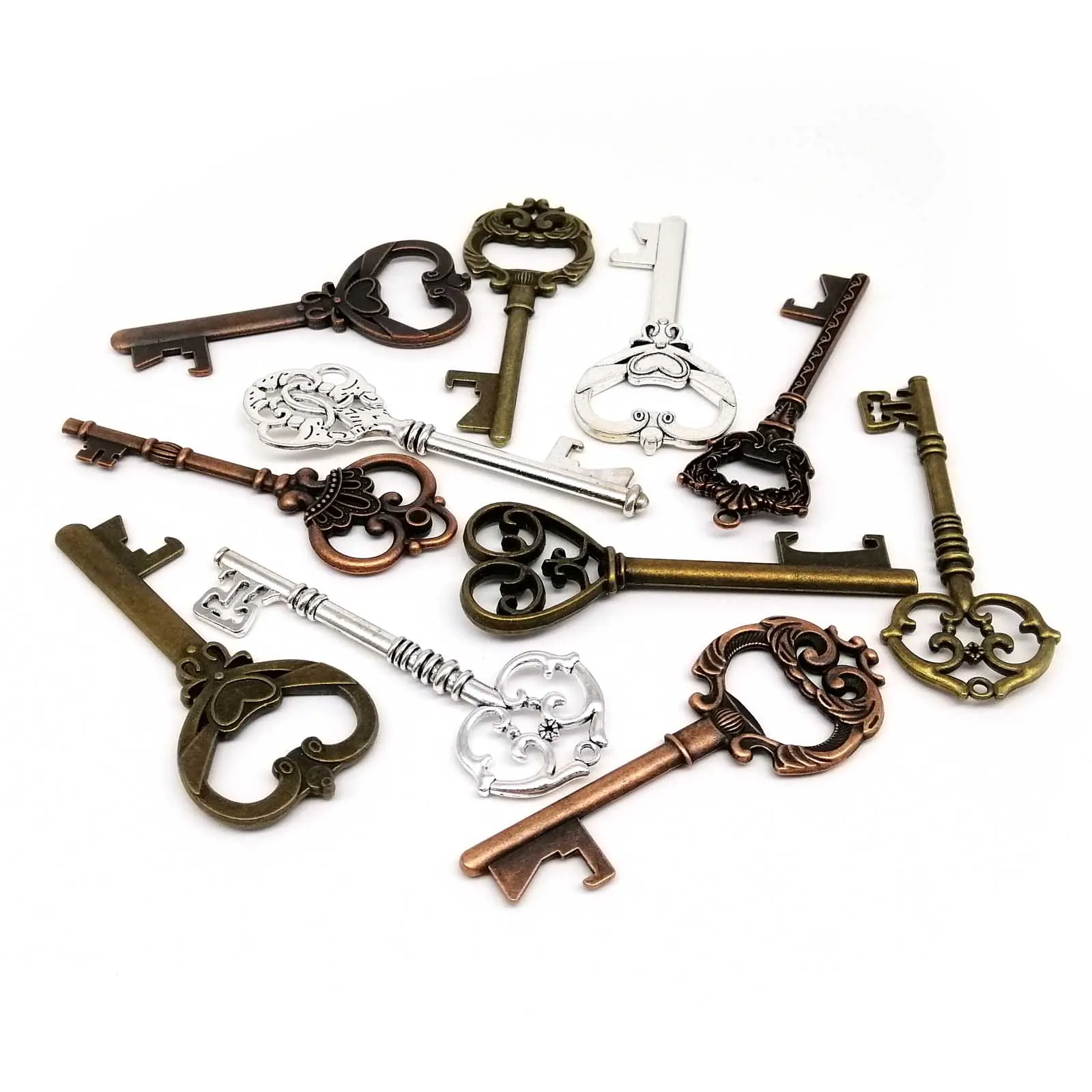 2 Stück große große Retro Antik Messing Vintage Silber Golden Old Looking dekorative Schlüssel Steampunk Charms Anhänger Schmuck machen DIY – Detail 13