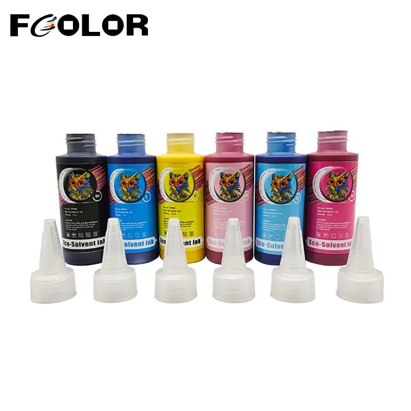 Fcolor 100ML 250ML 6 colors Eco-Solvent Ink Set For Epson DX5 DX6 Printhead Eco Solvent Ink Indoor Wallpaper Poster Printing