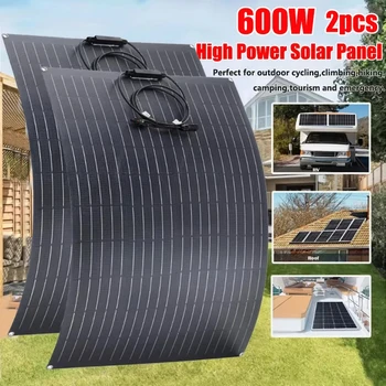 600W 300W Flexible Solar Panel Kit 18V Monocrystalline Solar Cell Power Charger for Outdoor Camping Yacht Motorhome Car RV Boat