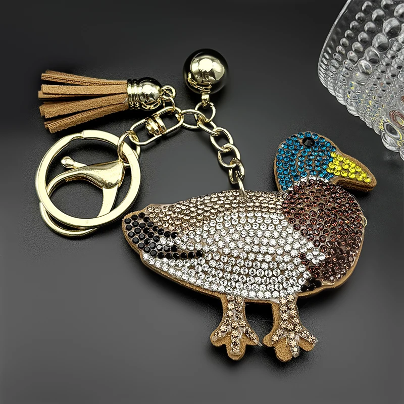 Mallard Anas Platyrhynchos Schlüsselanhänger für Damen und Herren, voll glitzernd, Kristall-Strass-Quaste, Taschenanhänger, modische Dekoration, Schmuck, Geschenke