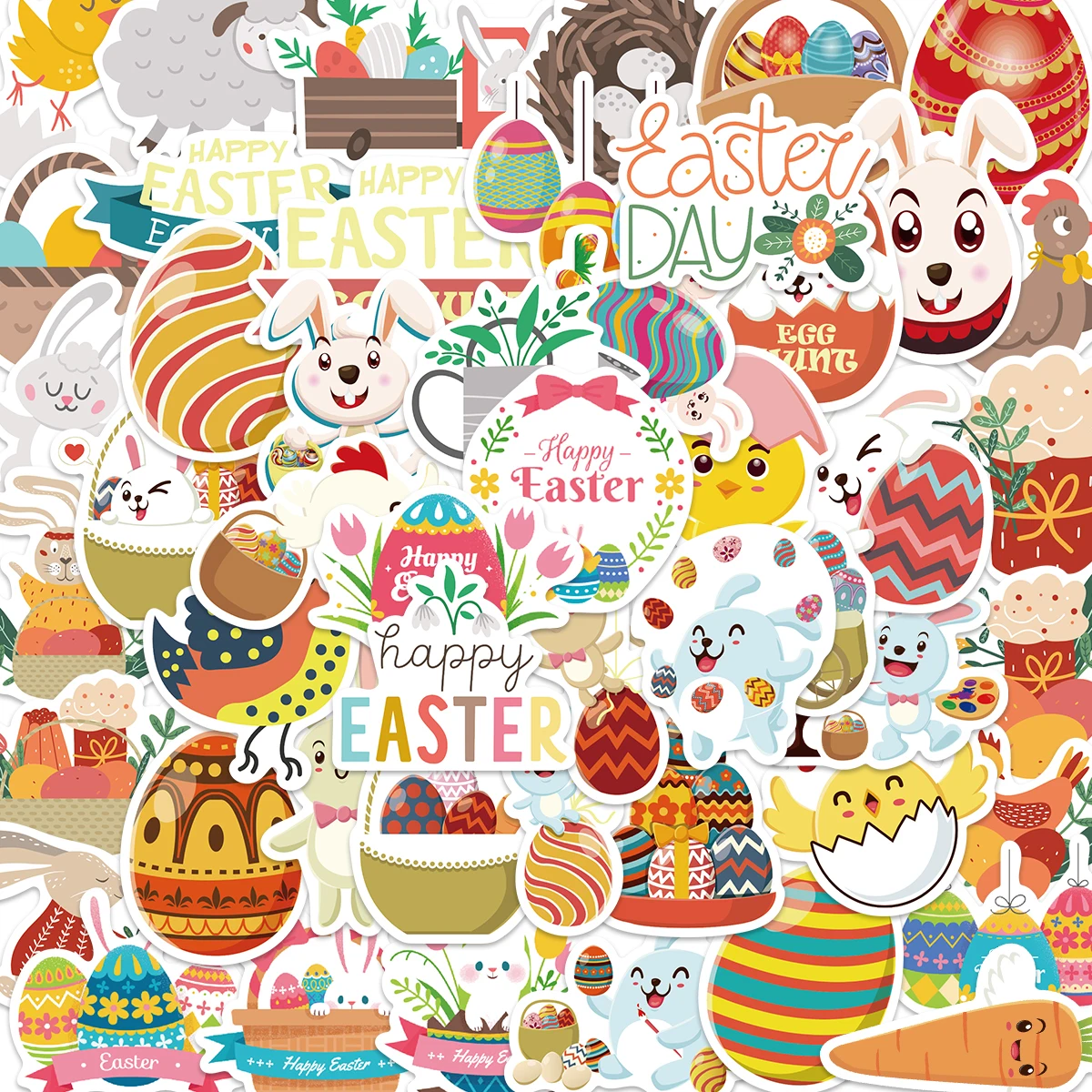 

10/25/50pcs Cartoon Easter Eggs Bunny Rabbit Stickers Skateboard Helmet Luggage Guitar Gift Candy Toy PVC Non-repeating Sticker
