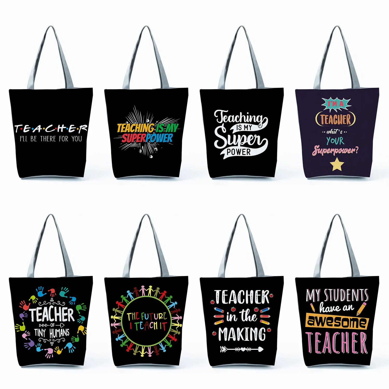 

Colorful Letters Print Tote Bag Casual Traveling Beach Shopper Shoulder Bags Custom School Teacher Gift Women Handbags Practical