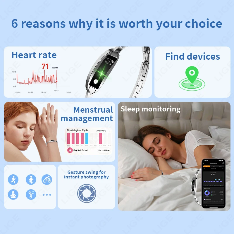 LIGE 스마트 워치 앱 GPS 트랙 건강 스마트 팔찌 여성 남성 스포츠 피트니스 방수 심박수 수면 모니터링 손목밴드