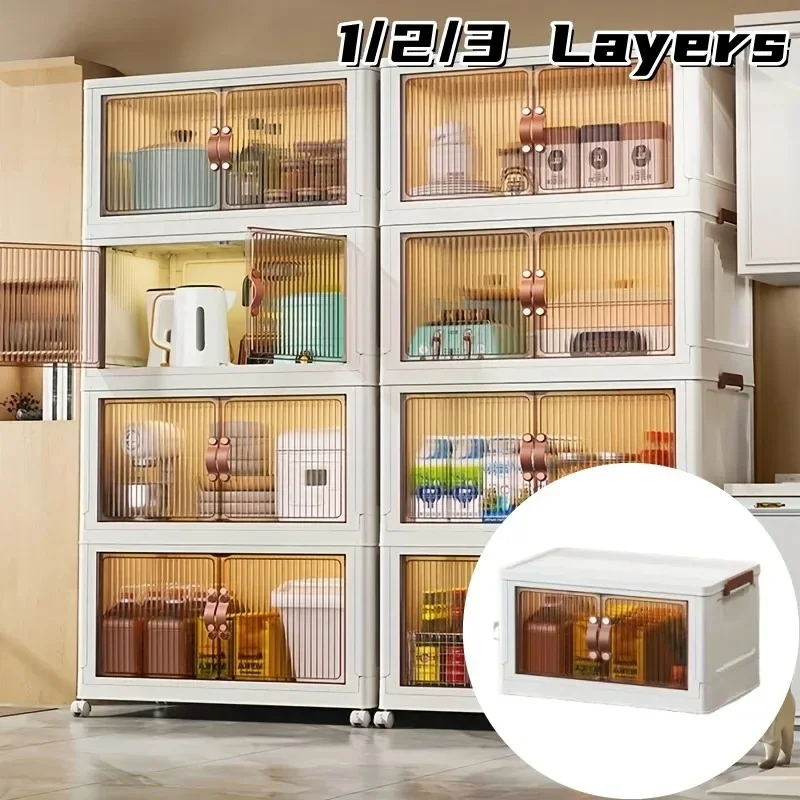 1-3 Layers Household Storage Cabinet Bedroom Kitchen and Bathroom Universal Installation Free Plastic Folding Storage Cabinet