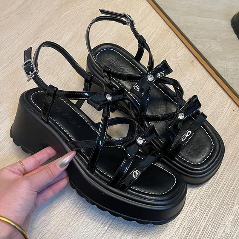 Summer Fashion Girls Low Comfort Sports Casual Solid Platform Buckle Strap Thick Luxury Heeled Sandals Shoes Women's Size 34-40