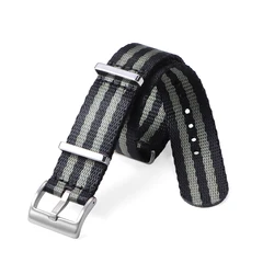 Premium 20mm Nylon Woven Watchband - Vintage French Army Style Strap - 20mm (Solid Black - Gray)