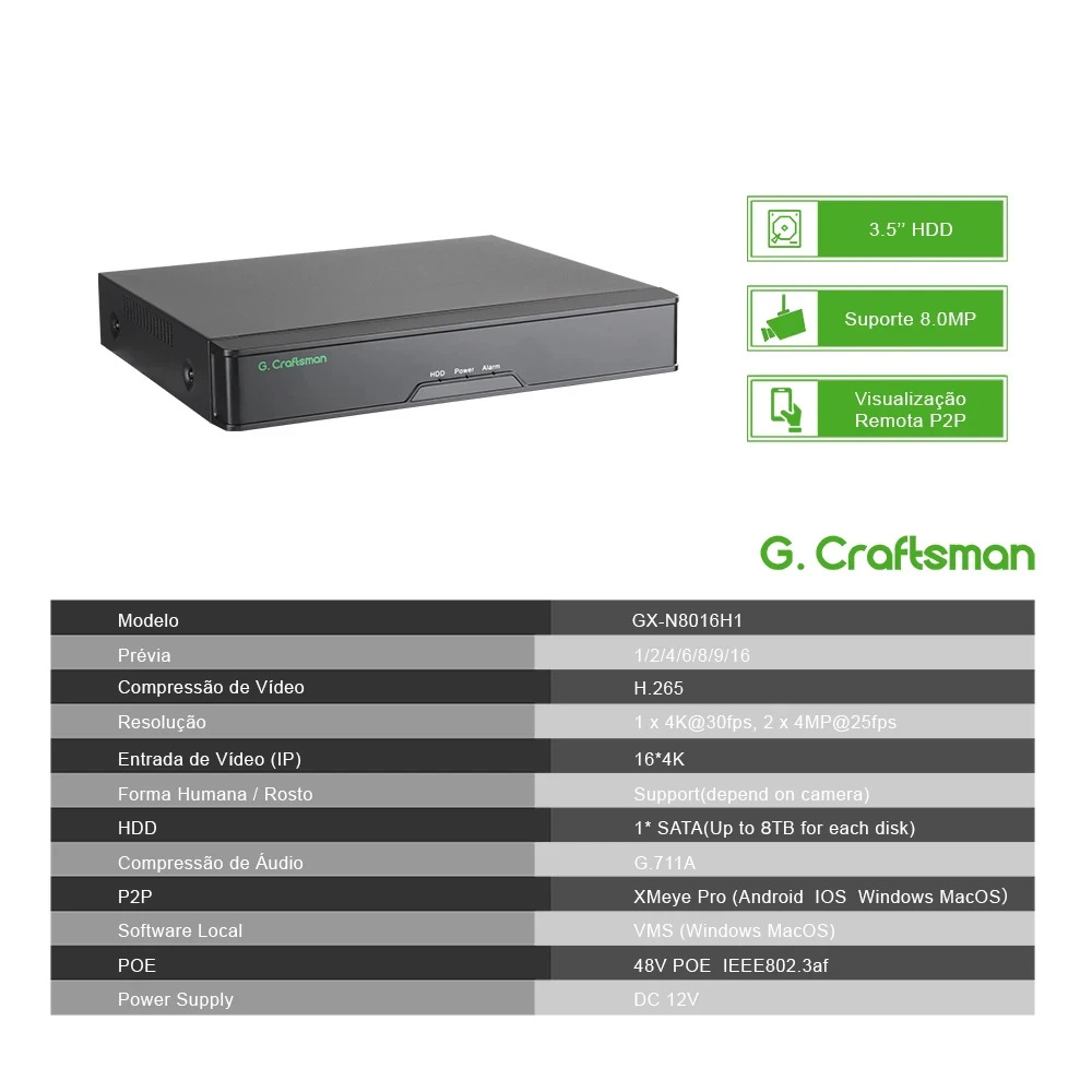 XMeye 16ch NVR 4K Network Video Recorder Register H.265X 1 HDD 24/7 Recording IP Camera P2P System Security Face network video recorder