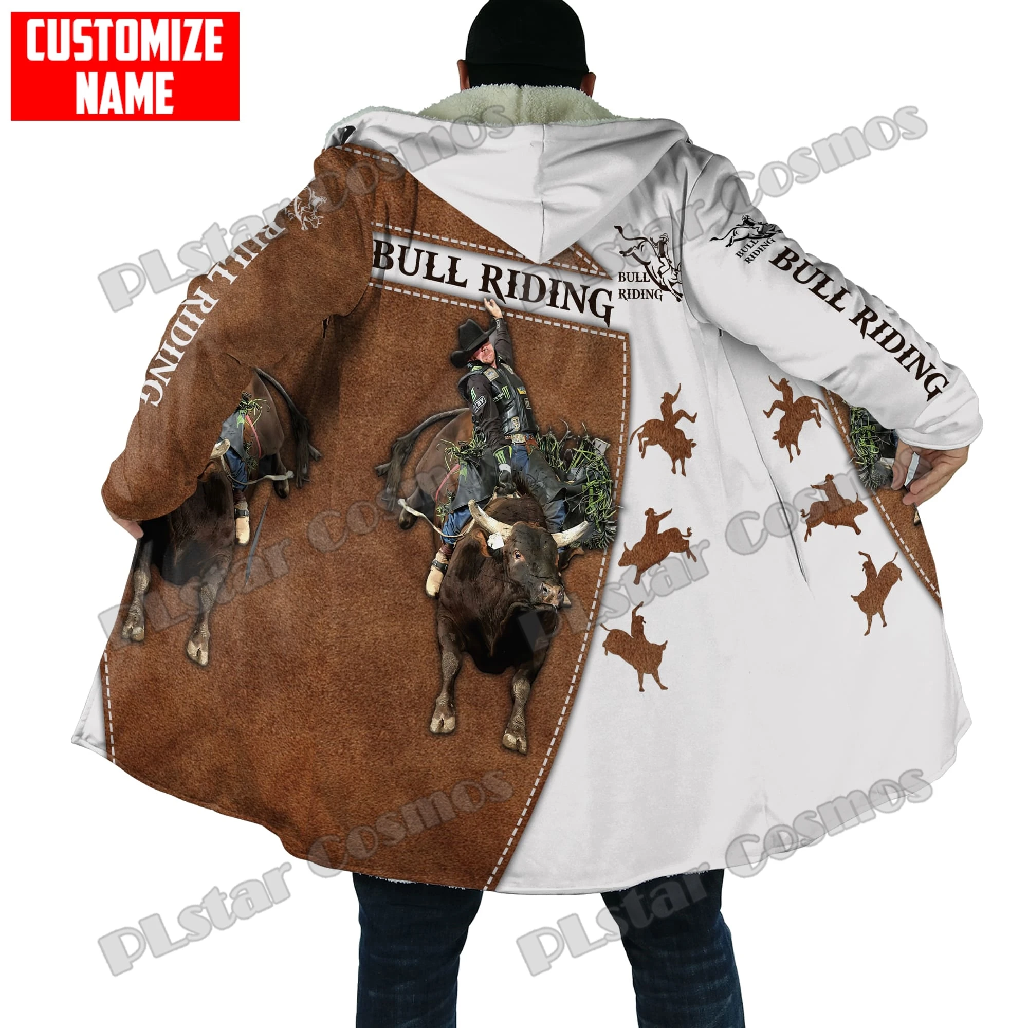 Winter Fashion Mens Cloak Personalized Name Bull Riding 3D Printed Fleece Hooded cloak Unisex Casual Thick Warm Cape coat PJ08 men woolich racing honda racing logo bandana neck gaiter printed motorcycle mask scarf warm headband for riding windproof