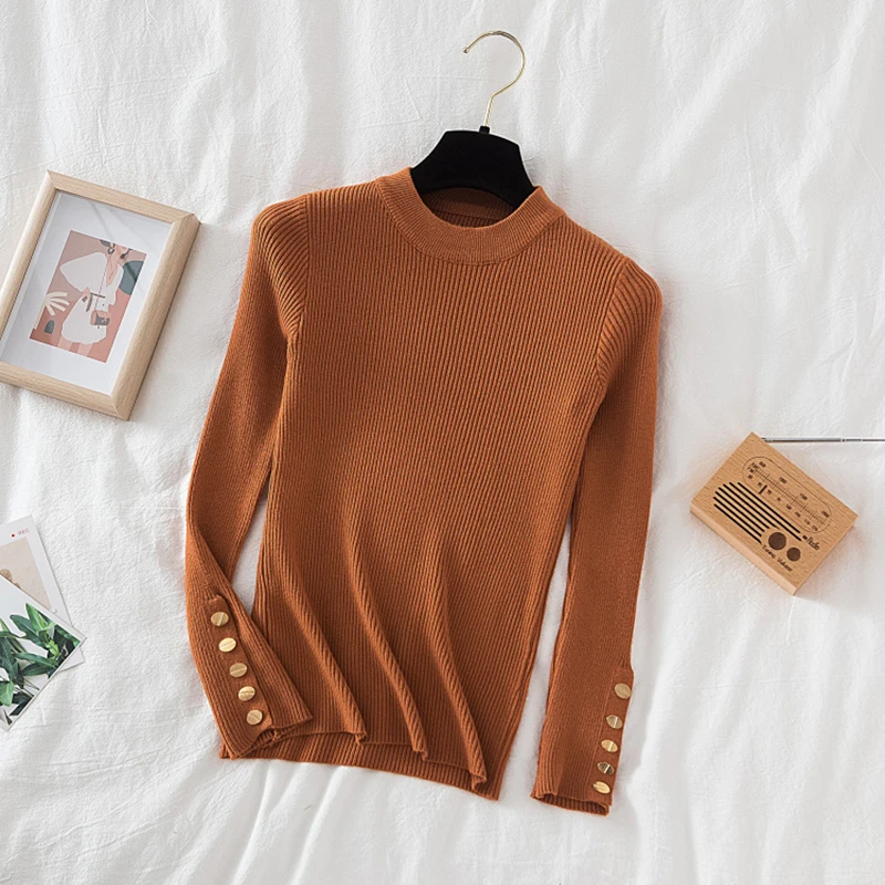 argyle sweater 2022 Women Thick Sweater Pullovers Khaki Casual Autumn Winter Button O-neck Chic Sweater Female Slim Knit Top Soft Jumper Tops yellow sweater Sweaters