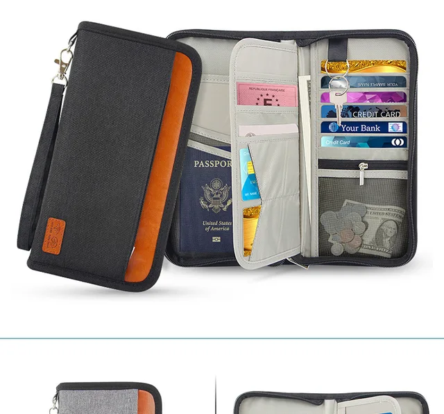 Portafoglio Da Viaggio Con Protezione RFID - Custodia Passaporti In Pelle | Grigio, Taglia M - Foto 2