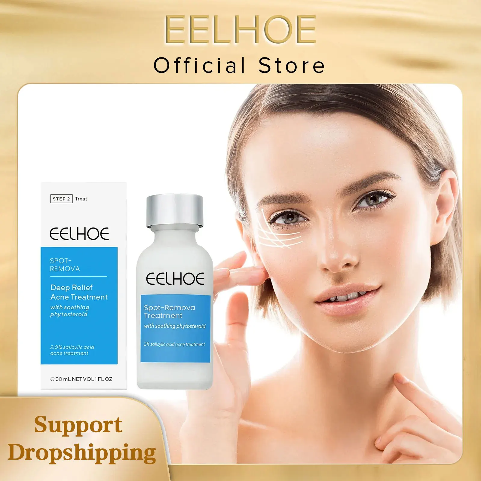 EELHOE Acne Treatment Lotion Salicylic Acid Essence Liquid Remove Freckle Spots Blackheads Shrink Pores Oil Control Facial Serum