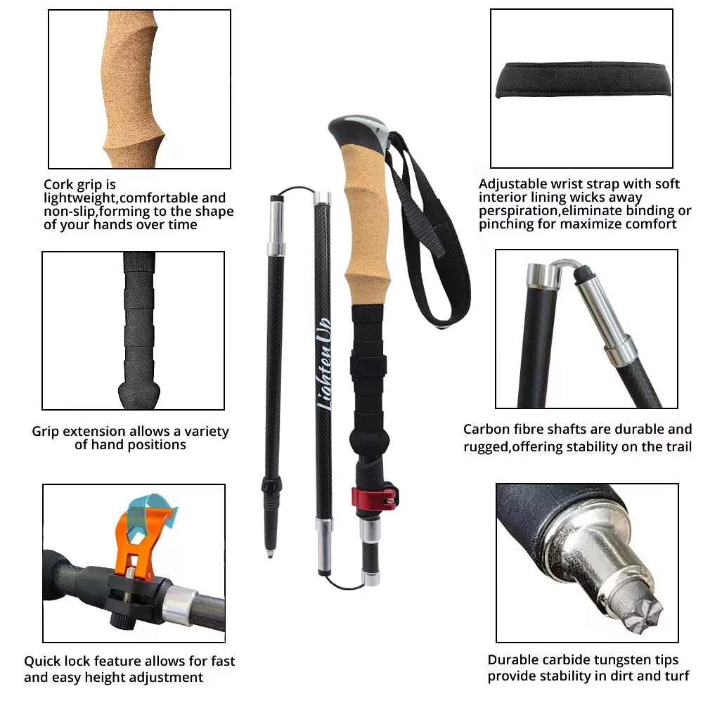 LIGHTEN UP 1/2pcs Folding Trekking Poles Carbon Fiber Collapsible Telescopic Sticks Lightweight Walking Stick Hiking Climbing Ca 5