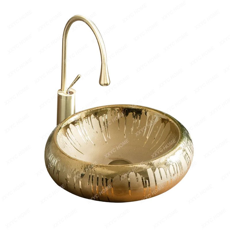 

European-Style Golden Table Hand Washing Single Basin Balcony Simple Basin Household Washbasin