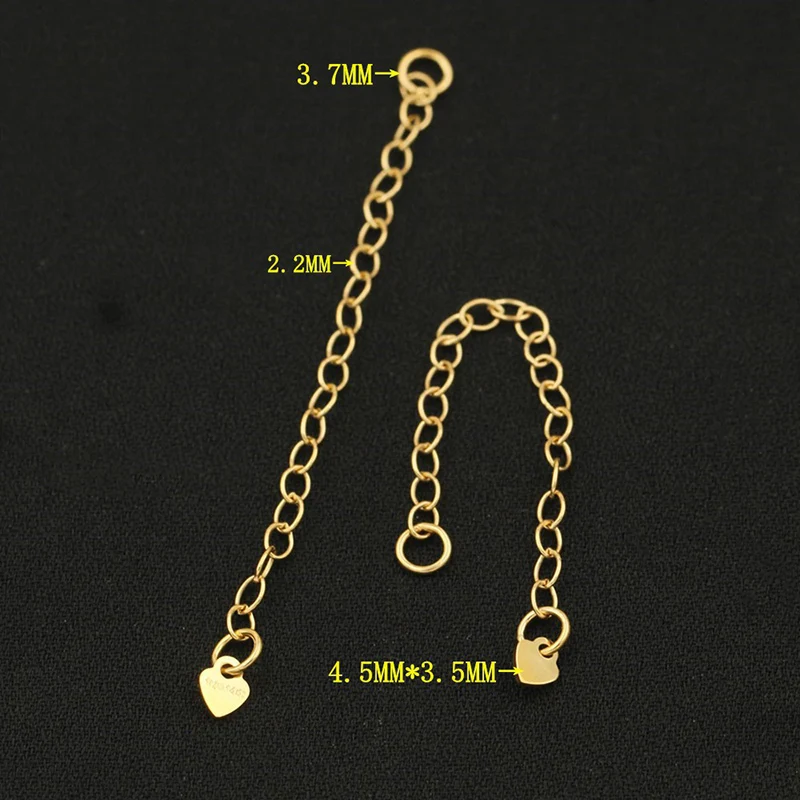 14K Gold Filled Chain Extensions Gold Filled Cable Extender Chain For Bracelet w/ Heart Round Disc Charm Jewelry Making Supplies