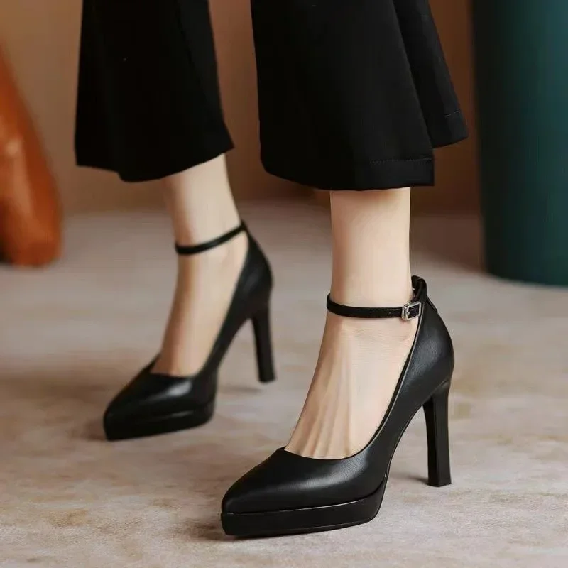 New White High Heels Women Spring Ankle Straps Pointed Toe Platform Casual Shoes for Women Classic Comfortable Women Work Shoes 2