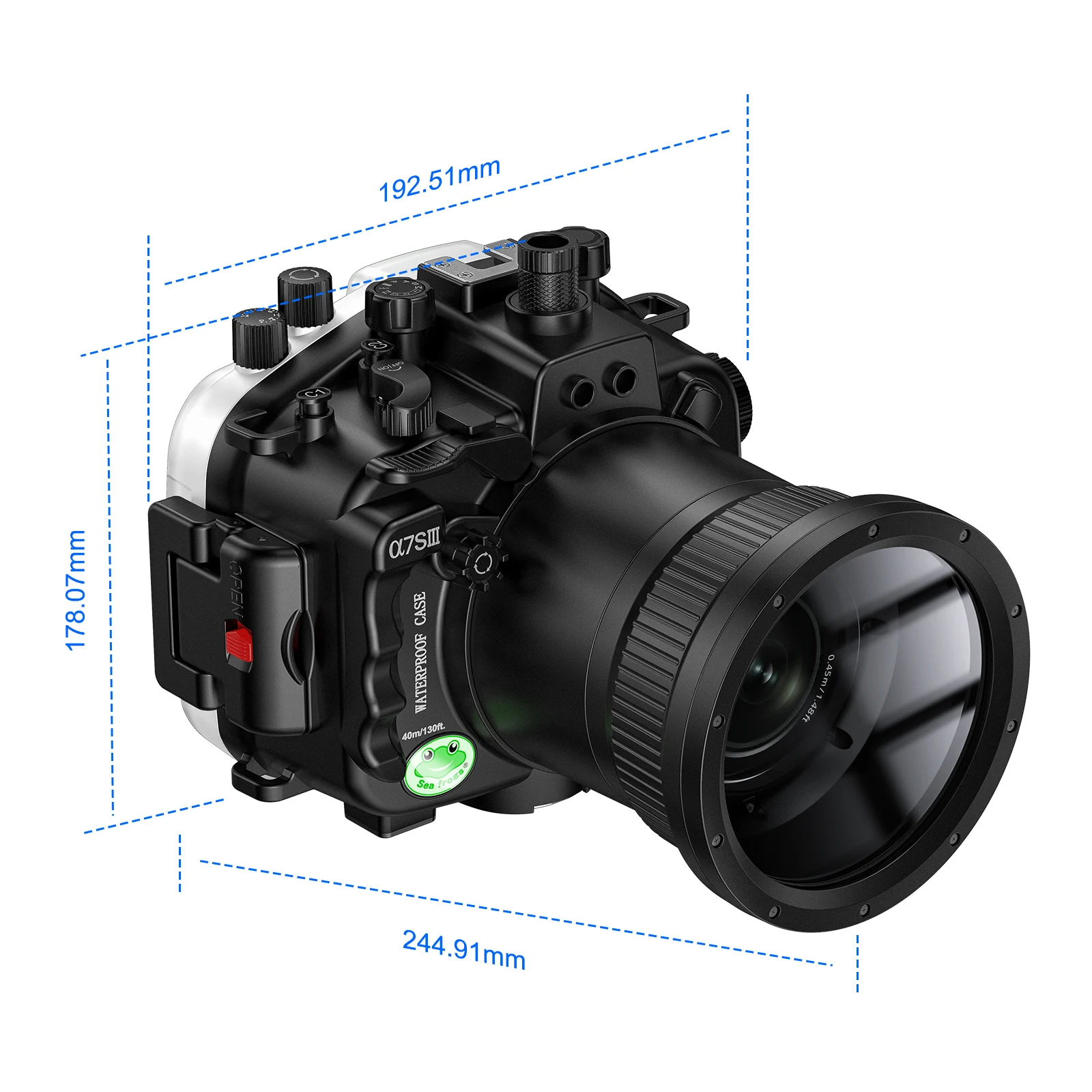 Seafrogs 스쿠버 다이빙 카메라 케이스 커버, A7S III 수중 사진 장비 카메라 하우징, 광각 렌즈 포함