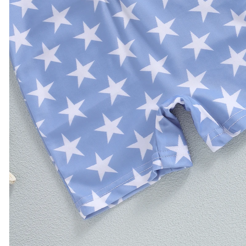 -04-01 Lioraitiin Independence Days Baby Boys Swimwear Patchwork Short Sleeve Star Stripe Print Zipper Swimsuit Beachwear