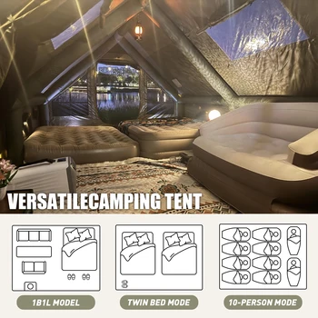 Army Green Waterproof Windproof Inflatable Tent for Camping,4 Season Air Glamping Tent House with Chimney Opening,AC Vent 3