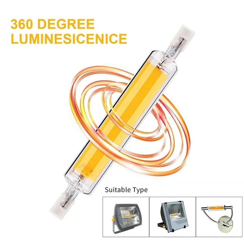 LED R7S 유리관 COB 전구 78MM 118MM 고출력 R7S 옥수수 램프 J78 J118 할로겐 조명 교체 50W 90W AC 110V 220V, 램프