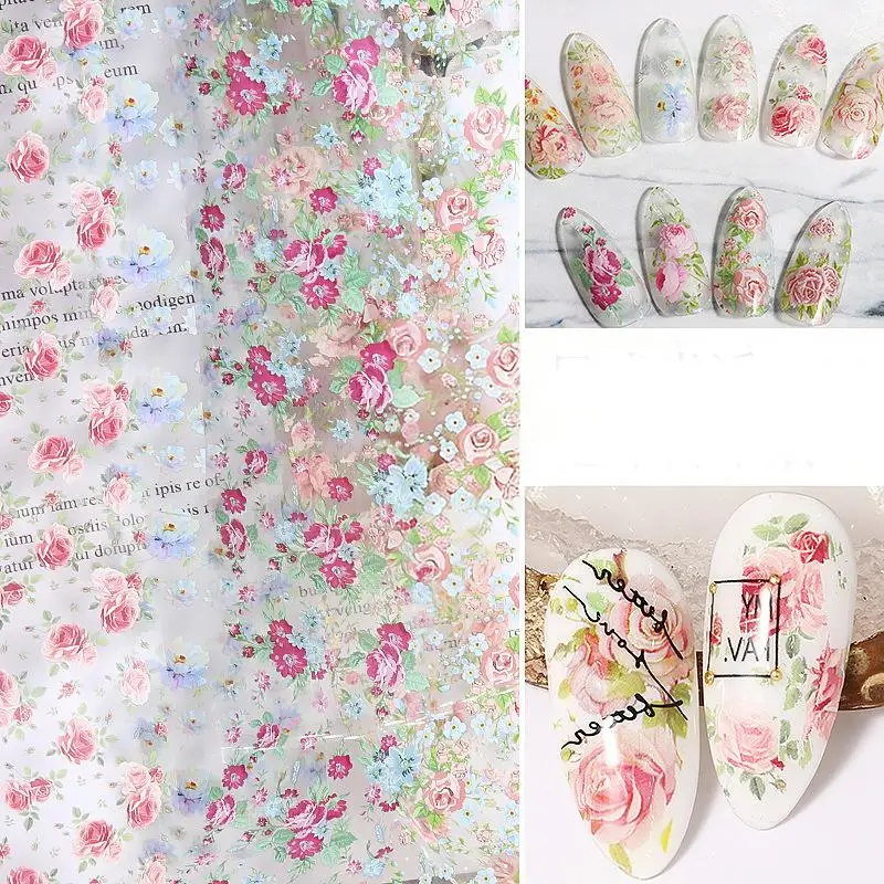 꽃 장미 네일 아트 포일 100cm 전사 스티커 종이 내구성이 뛰어난 롱 스트립 살롱 및 DIY 매니큐어에 적합