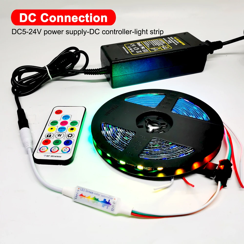 3PIN/4PIN 17Keys Music Controller MINI RF Remote DC/USB Control WS2812B WS2811 WS2813 WS2815 Addressable LED Strip Light DC5-24V