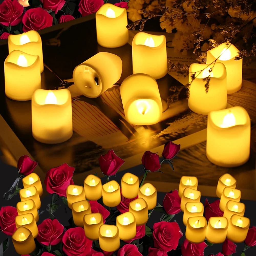 24Pcs Flameless LED Tea Lights Realistic Battery Operated Candles Tealights Electric Candles for Halloween Weddings Christmas